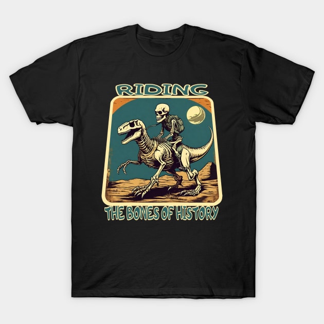 Funny Skeleton Riding T Rex T-Shirt by Ilustradamus